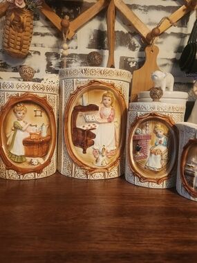 Vintage 1978 Sears Roebuck "Pioneer Woman" ceramic canisters